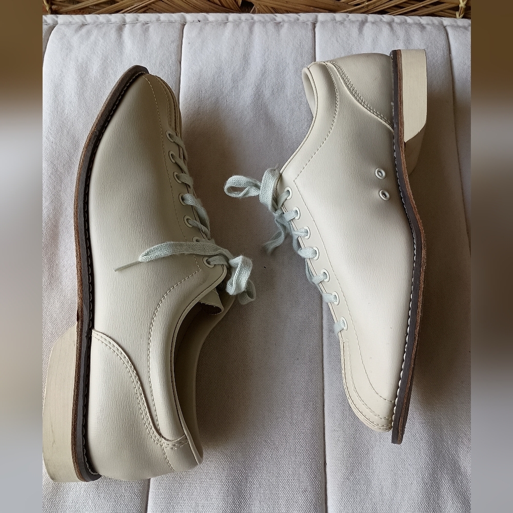 Vintage Brunswick Men's Cream Leather Lace-Up Bowling Shoes_10.5 - Picture 5 of 6
